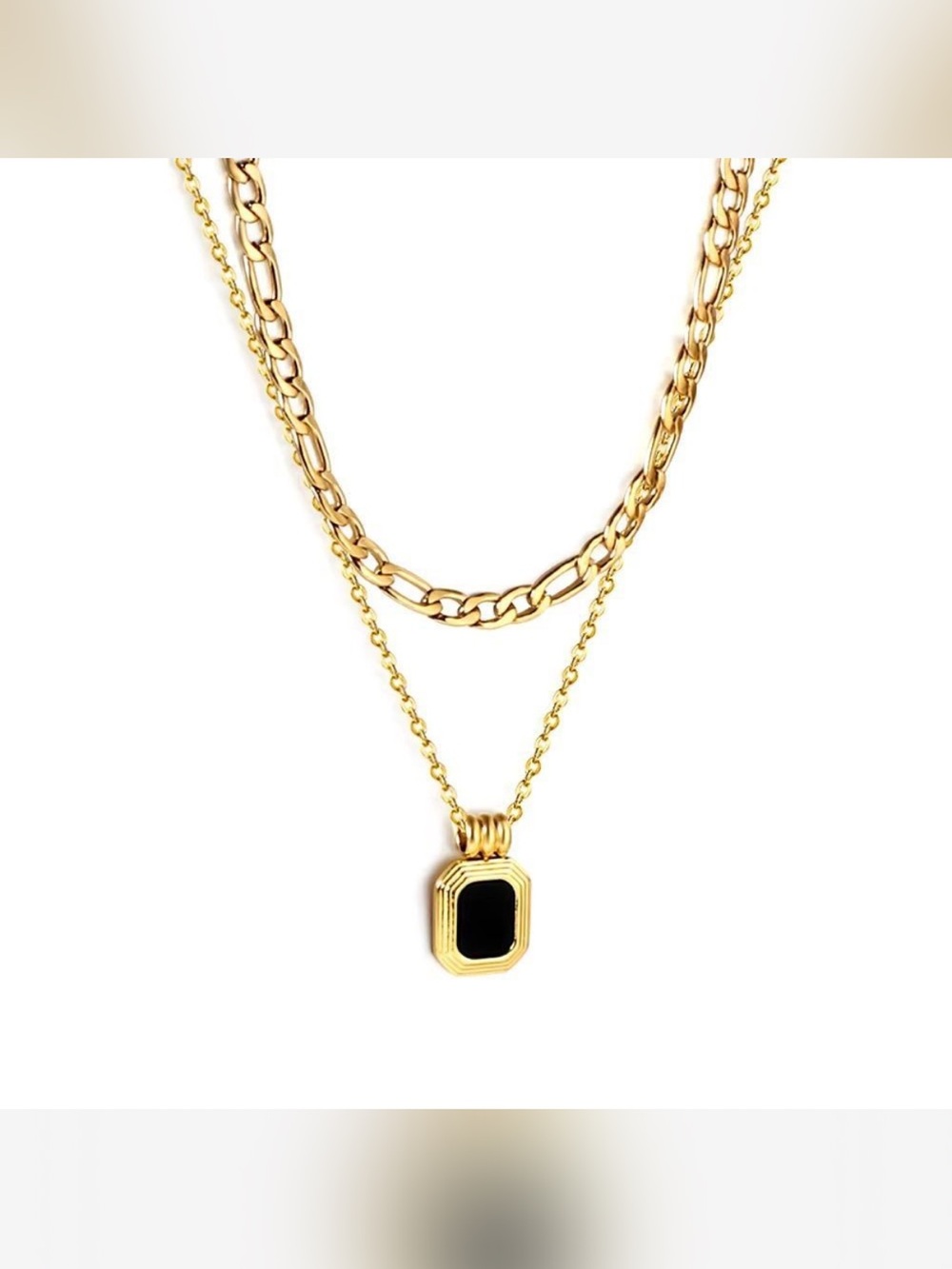 NWT Elan's Daughter 18k Gold Plated Necklace (2pc set - black stone)
